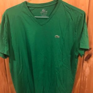Bright Green Lacoste V Neck Tee Shirt - Large